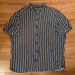 Perry Ellis Black & Cream Vertical Stripe Short-Sleeve Button Shirt